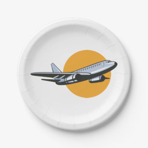 Assiettes En Carton Retro Avion Vintage Jet Voyage Design