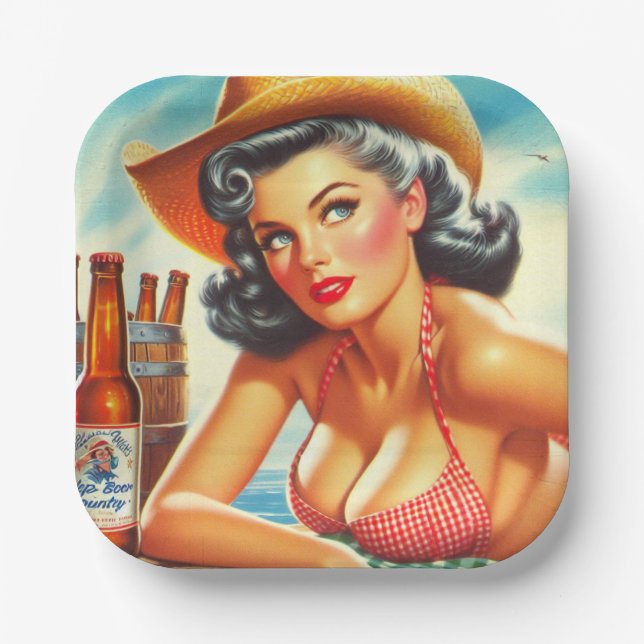 Assiettes En Carton Retro Beer Country Girl (Recto)
