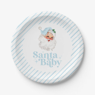 Assiettes En Carton Retro Bleu Santa Baby fête prénatale de Noël