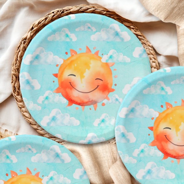 Assiettes En Carton Retro Blue Sky Boho Happy Sunshine Baby Shower (Créateur téléchargé)