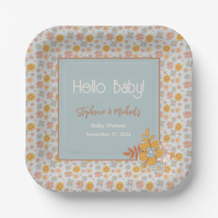 Assiettes En Carton Retro Boho Baby shower Floral Genre Neutre