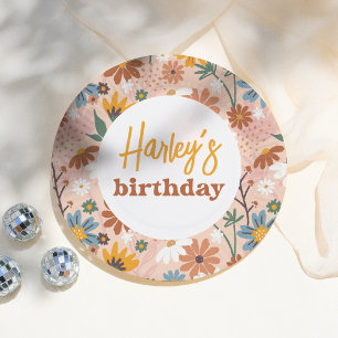 Assiettes En Carton Retro Boho Fleur sauvage Fête d'anniversaire fille