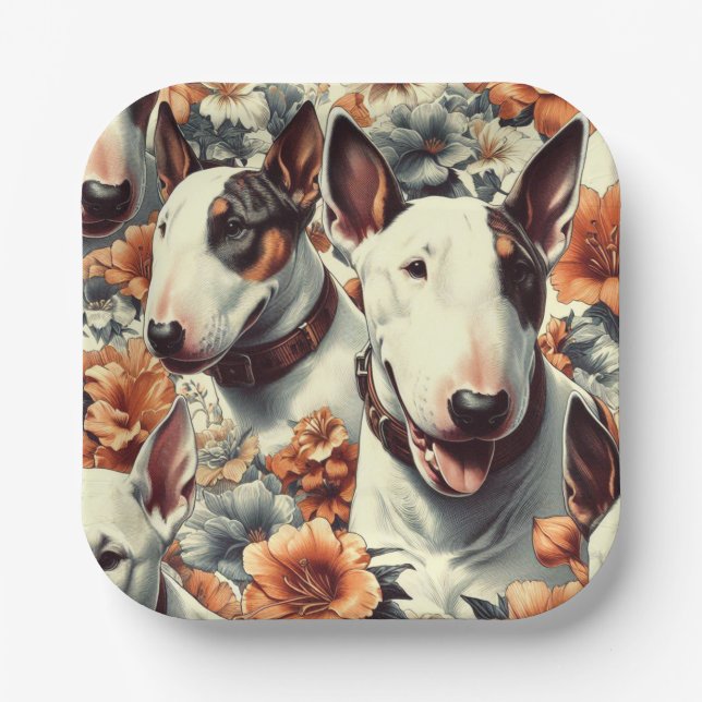 Assiettes En Carton Retro Bull Terrier Peinture sans fil (Recto)