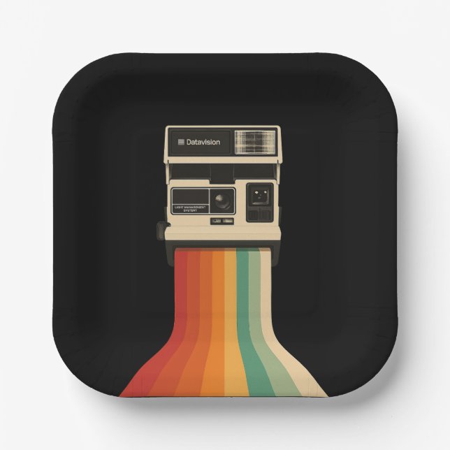 Assiettes En Carton Retro Camera with Rainbow Print (Recto)