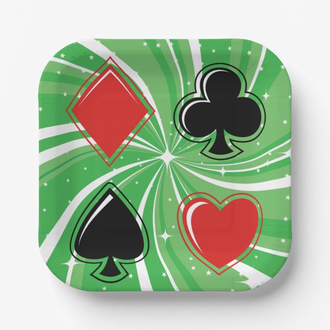 Assiettes En Carton Retro Card Suits Vibrant Red and Black (Recto)