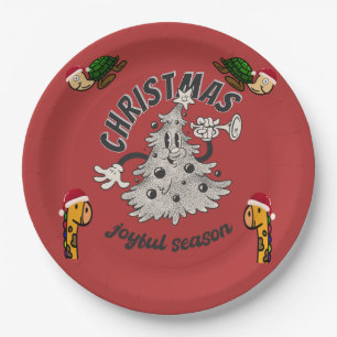 Assiettes En Carton Retro Cartoon Noël Joyeuse saison