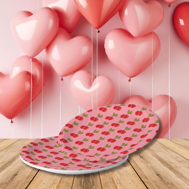 Assiettes En Carton Retro Cherry Berry 1er anniversaire Rouge et vert (Créateur téléchargé)
