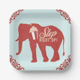 Assiettes En Carton Retro Circus Elephant Popcorn fête d'anniversaire