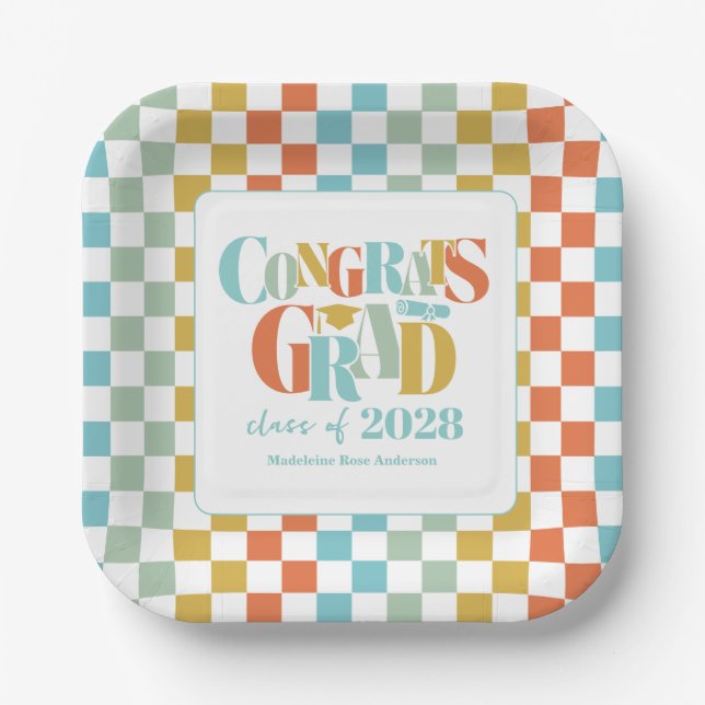 Assiettes En Carton Retro Class of Congrats Graduation   (Recto)