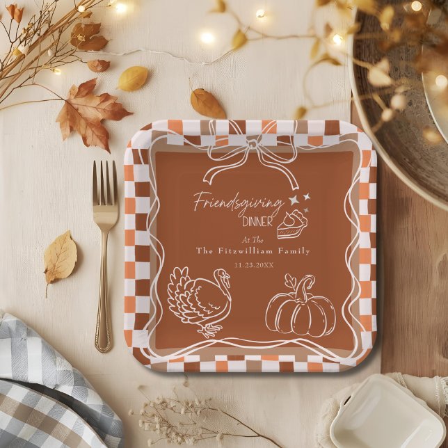 Assiettes En Carton Retro Coquette Friendgiving Thanksgiving (Retro Coquette Friendsgiving dinner Thanksgiving Paper Plates)