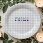 Assiettes En Carton Retro Cowboy Blue En vichy Boy Baby shower Plaques<br><div class="desc">Ajoutez une touche de charme vintage à votre baby shower grâce à nos Plaques Retro Cowboy Blue En vichy. Parfaitement conçues pour célébrer l'arrivée de votre petit, ces assiettes combinent une police occidentale nostalgique avec un motif bleu en vichy doux, ce qui en fait un délicieux ajout à n'importe quel...</div>