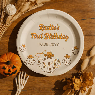 Assiettes En Carton Retro Cowboy Halloween À damiers Motif Anniversair