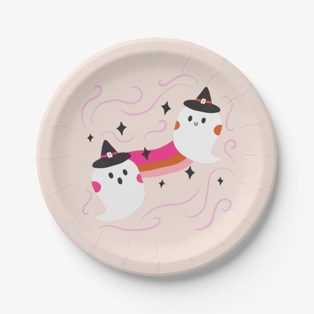 Assiettes En Carton Retro Cute Ghost Kid's Halloween Party (Devant)