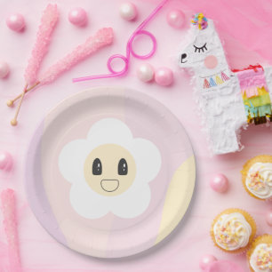 Assiettes En Carton Retro Daisy Blush Rose Baby Fille anniversaire