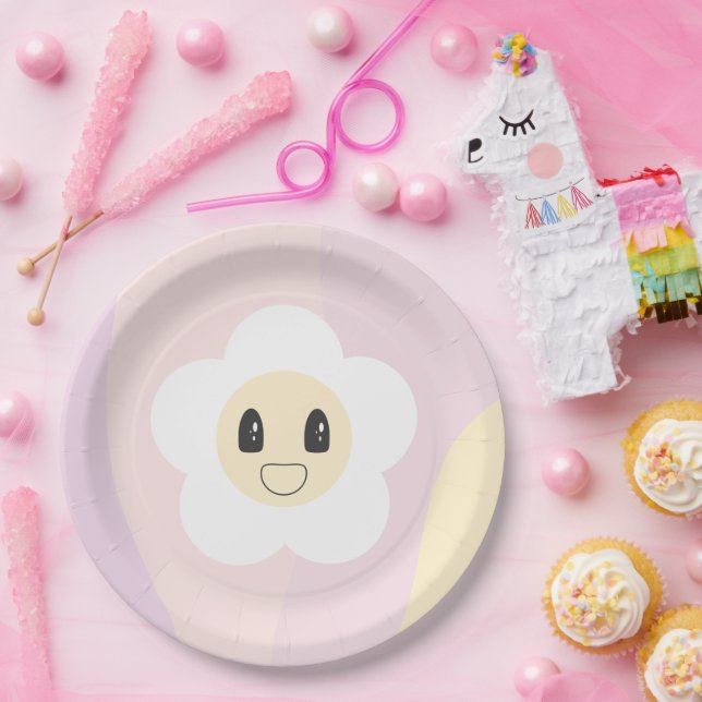 Assiettes En Carton Retro Daisy Blush Rose Baby Fille anniversaire (Fête)