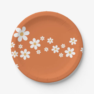 Assiettes En Carton Retro Daisy brûlé orange nuptiale douche
