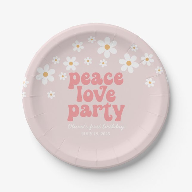 Assiettes En Carton Retro Daisy Peace Love Party Anniversaire (Devant)