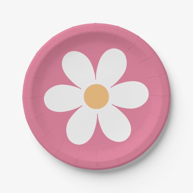 Assiettes En Carton Retro Daisy Rose Classique (Devant)