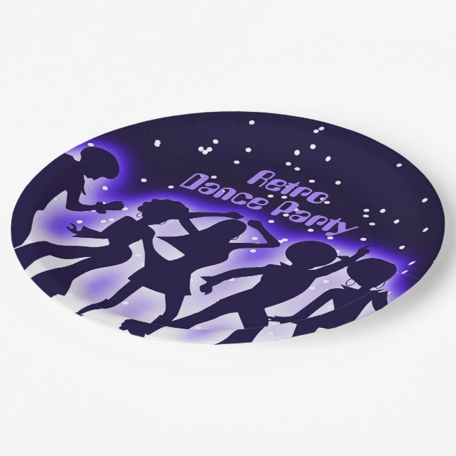 Assiettes En Carton Retro Dance Party Purple (Angle)