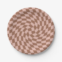 Retro Dusty Brown Pink Checks Warped Checkerboard