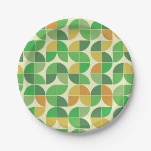 Assiettes En Carton Rétro Fleur Géométrique Milieu de Siècle Vert 