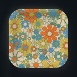 Assiettes En Carton Retro Garden Floral 60s 70s Pattern<br><div class="desc">Retro Garden Groovy Floral Cheerful 60s 70s Pattern Mustard Orange Blue Green and Beige. Upbeat,  colorful,  vivid,  vintage aesthetic flowers with a 1960s 1970s vibe. By Kierkegaard Design Studio.</div>