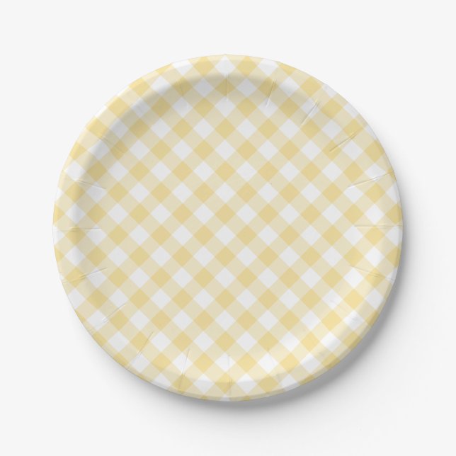 Assiettes En Carton Retro Gingham Canary Yellow (Devant)