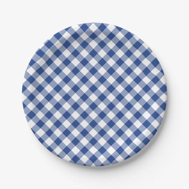 Assiettes En Carton Retro Gingham True Blue (Devant)