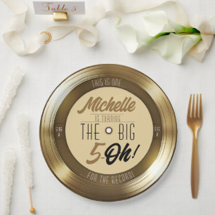 Assiettes En Carton Retro Gold Black Vinyl Record 50e fête d'anniversa