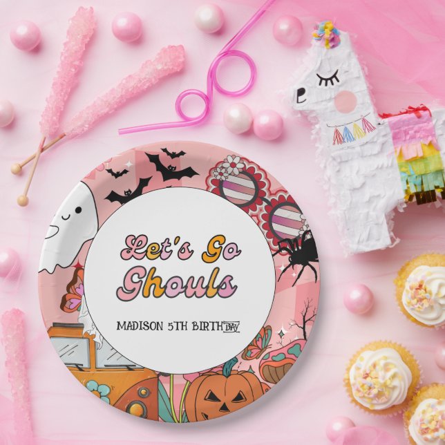Assiettes En Carton Retro Grooy Allons au ghoul Halloween Anniversaire (Fête)