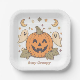 Assiettes En Carton Rétro Halloween Citrouille Effrayante et Fantômes