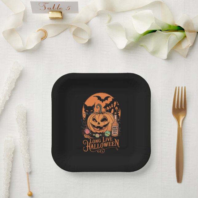 Assiettes En Carton Retro Halloween Long Live Automne Éffrayante saiso (Mariage)