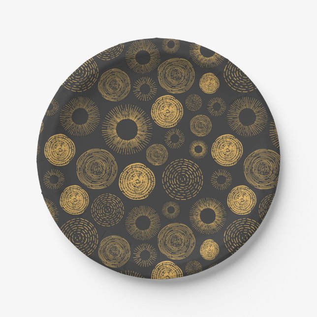 Assiettes En Carton Retro Holiday Gold Burst Sparkler Servir gâteau (Devant)