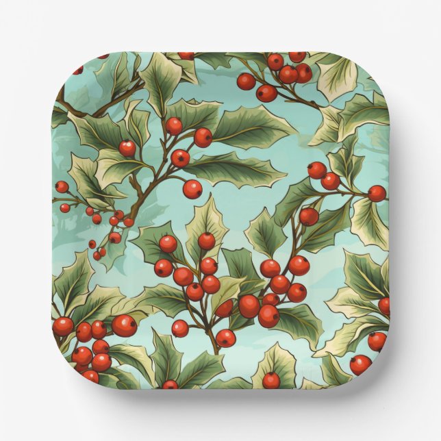 Assiettes En Carton Retro Holly Christmas Small (Recto)