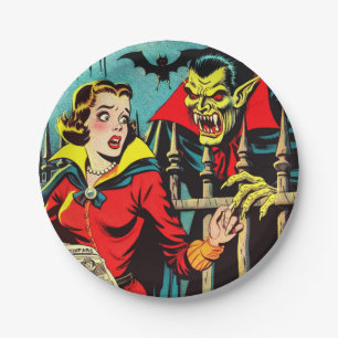 Assiettes En Carton Retro Horror Vampire Comics