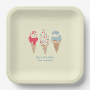 Assiettes En Carton Retro Ice Cream Cone 21e Anniversaire Custom