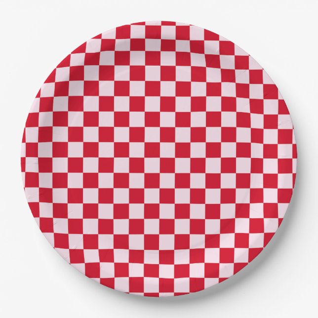 Assiettes En Carton Retro Jingle And Mingle Christmas Checkerboard Red (Devant)