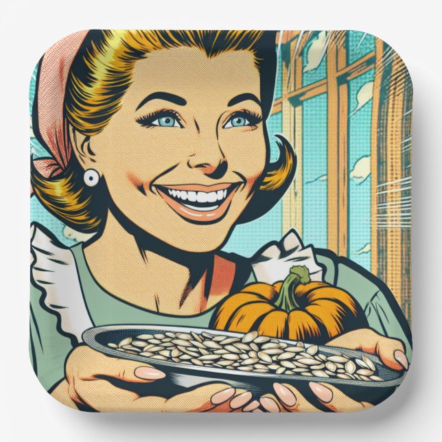 Assiettes En Carton Retro Maman tenant Plate d'Halloween Citrouilles s (Recto)