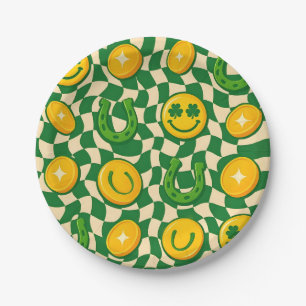 Assiettes En Carton Rétro Maximaliste Damier Saint-Patrick