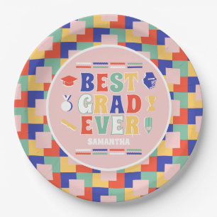 Assiettes En Carton Retro Meilleur Grad Ever PInk Graduation Party