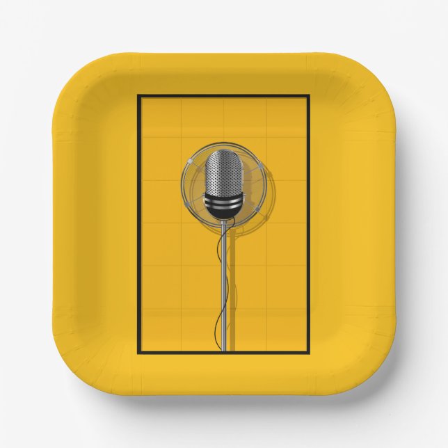 Assiettes En Carton Retro Microphone on Bold Yellow (Recto)