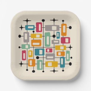 Assiettes En Carton Retro Mid-Century Moderne Abstrait
