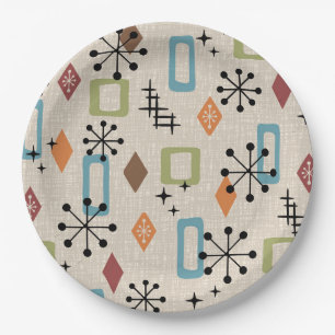 Assiettes En Carton Retro Mid-Century moderne Atomique Abstrait Motif