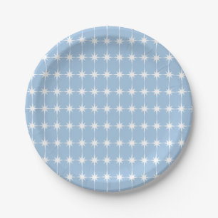 Assiettes En Carton Retro Mid-siècle moderne Star Motif Bleu clair