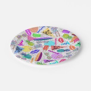 Assiettes En Carton Rétro motif de collage de plage d'été des anné