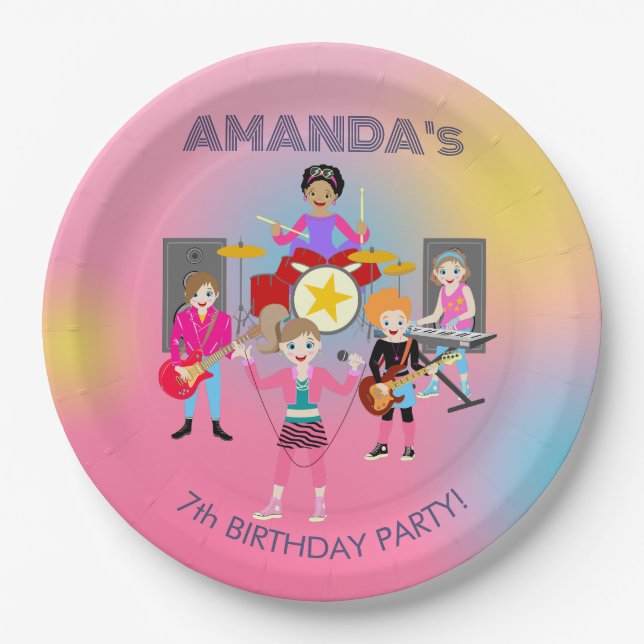 Assiettes En Carton Retro music girls band Birthday Party (Devant)