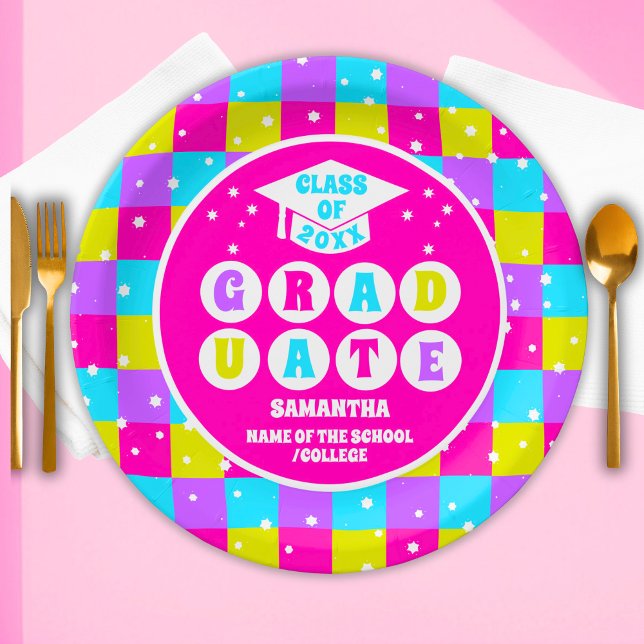 Assiettes En Carton Retro Neon Graduation Party (Créateur téléchargé)