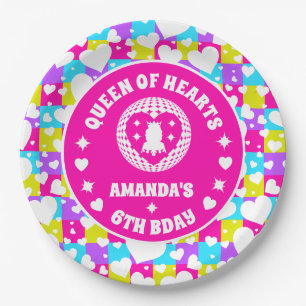 Assiettes En Carton Retro Neon Reine Des Coeurs Anniversaire