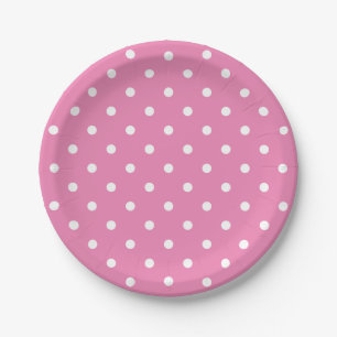 Assiettes En Carton Rétro Points Blancs Sur Fond Rose
