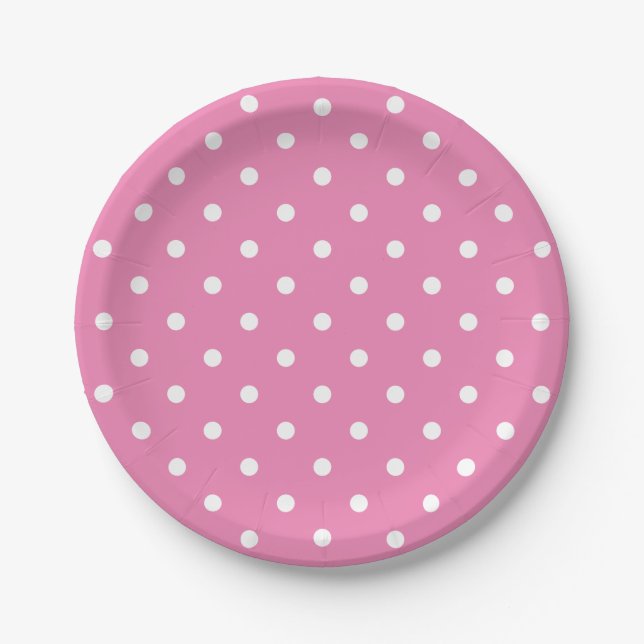 Assiettes En Carton Rétro Points Blancs Sur Fond Rose (Devant)